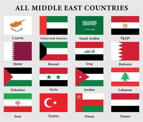 Set Of Middle East Countries Flags All 16 Flag Collection Illustration