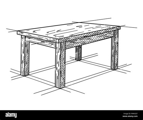 Realistic Sketch Of The Table In Perspective Vector Illustration Stock