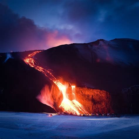 Hraunfoss Við Fimmvörðuháls Lavafall From A Volcano In Iceland