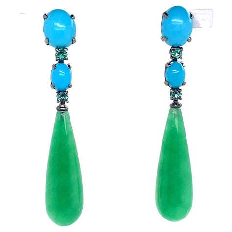 Georgian Large Turquoise And Gold Earrings At Stdibs