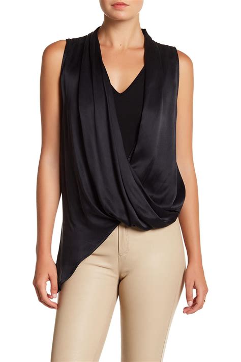 Lyst Lamarque Side Zip Sleeveless Wrap Blouse In Black