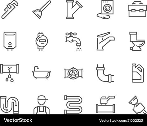 Line Plumber Icons Royalty Free Vector Image Vectorstock