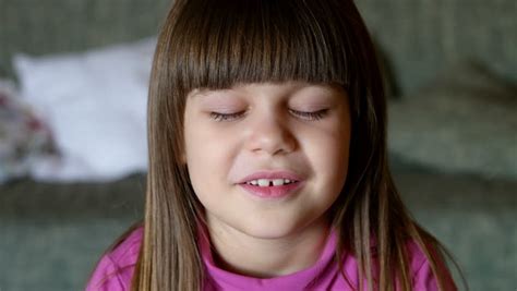 Child Closeup Portrait Happy Girl Smiling In The Camera Stock Footage