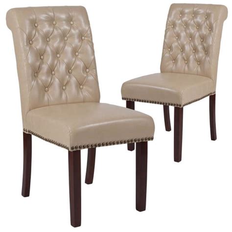 Carnegy Avenue Beige Leather Dining Chairs Set Of 2 Cga Bt 228706 Be