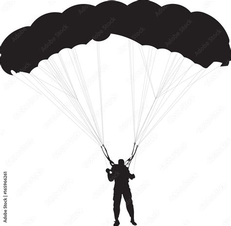Skydiver Parachute Man Silhouette Black And White Vector Illustration