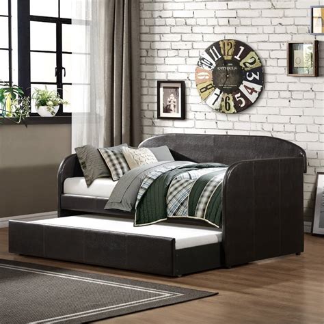 Lexicon Roland Faux Leather Daybed With Trundle In Dark Brown Homesquare