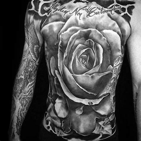 If you opt for the small rose and stem, the sternum or along the collar bone is the best placement, while a bunch of rose heads will look best on the upper chest. 50 Badass Rose Tattoos For Men - Flower Design Ideas