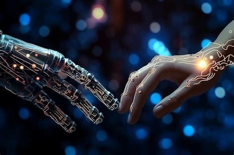 Premium Ai Image Ai Machine Learning Hands Of Robot Touching On Big