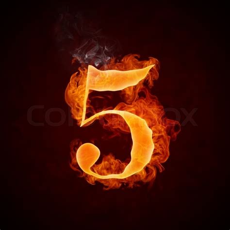 Fire Number 5 Isolated On Black Stock Image Colourbox