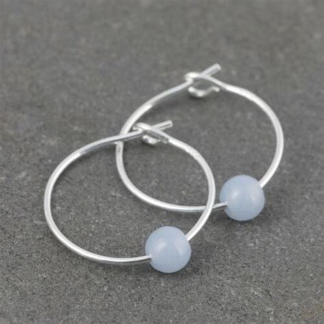 Pale Light Blue Angelite Gemstone Mm Sterling Silver Hoop Earrings