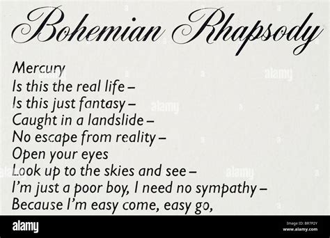 Queen Bohemian Rhapsody Lyrics Printed On The A Night At The Opera