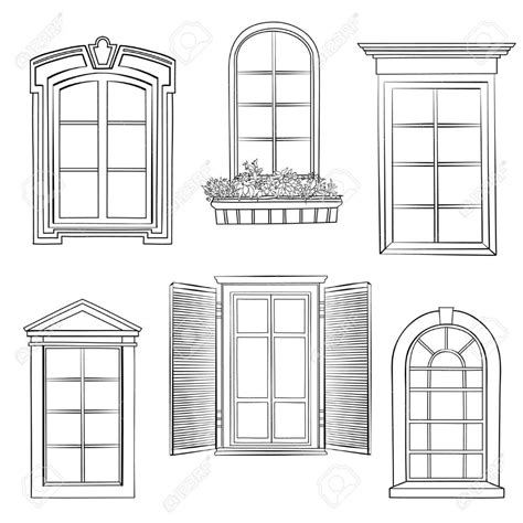 Window Set Different Architectural Style Of Windows Doodle Sketch