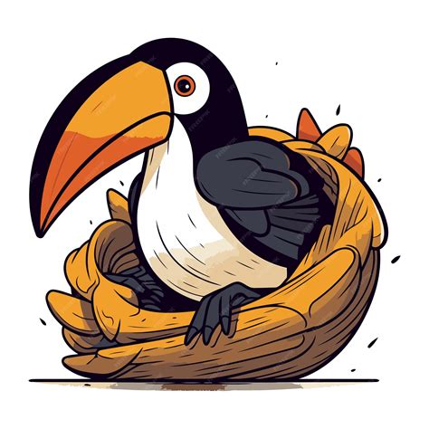 Premium Vector Cartoon Toucan Sitting In A Bird Nest Vector Illustration