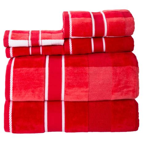Lavish Home 100 Cotton Oakville Velour Towel Set In Red 6 Piece 67