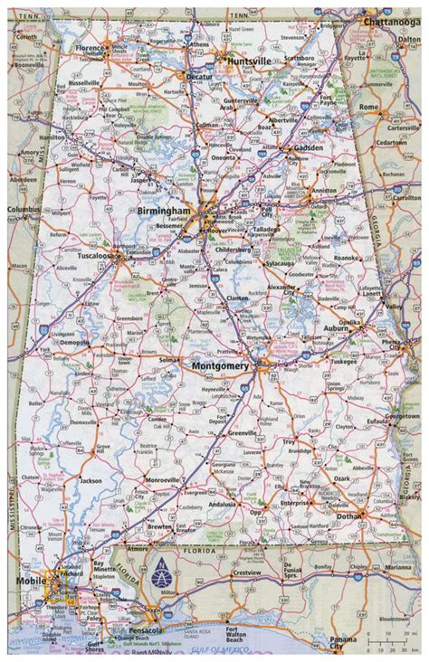 Large Detailed Road Map Of Alabama With All Cities Maps