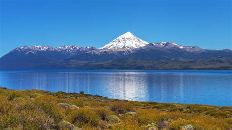 Lake Huechulafquen With Volcano In Lanín National Park Patagonia