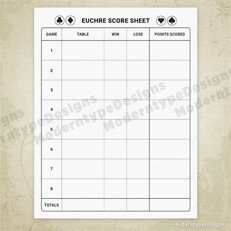 Euchre Score Sheet Printable