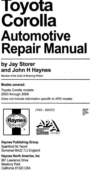 Haynes Manual Toyota Corolla 2003 2008 Pdf Eng Download