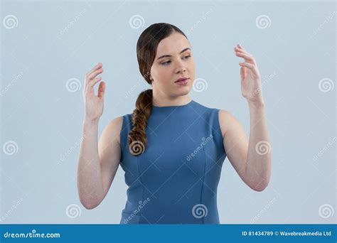 Beautiful Woman Looking At Her Hand Gestures Stock Image Image Of Attractive Female 81434789