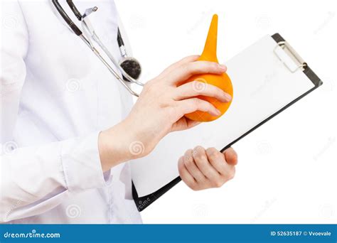nurse hold yellow rubber enema isolated stock image image of clipboard medical 52635187
