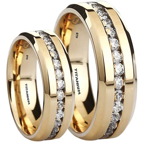 His Hers Titanium Cubic Zirconia Matching Gold Tone Couple Ring Set P189 1150 Image 