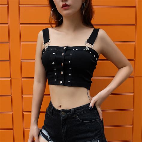 2018 Crop Tops Female Summer Sexy Punk Rivet Camisole Hip Hop Tank Top Women Cropped Exposed