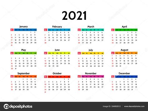 Calendar For 2021 Isolated On A White Background Stock Vector Image By