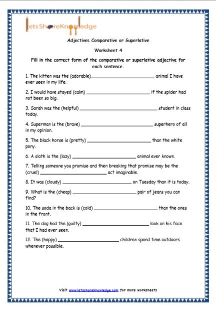 Grade 4 English Resources Printable Worksheets Topic Superlative And