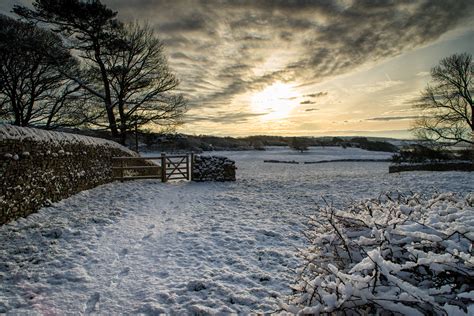 Sunset In The Winter With Snow On The Ground Image Free Stock Photo