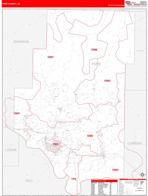 Pope County Ar Zip Code Wall Map Red Line Style By Marketmaps