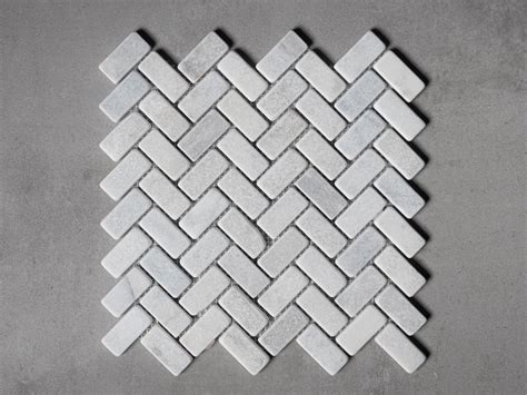 White Tumbled Herringbone Marble Mosaic Tiles Fast Delivery Starel