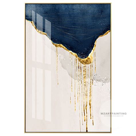 Framed Wall Art Piece Set Of Prints Abstract Gold Navy Blue Print