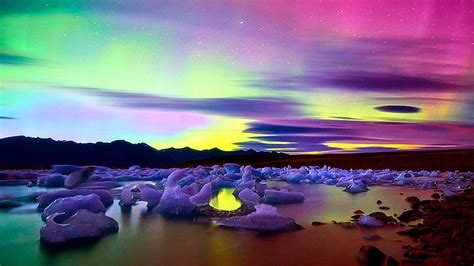 Hd Wallpaper Vatnajokull National Park Aurora Borealis Stokksnes