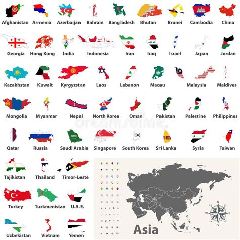 Banderas Del Continente De Asia Con Nombres Ilustracion Del Vector Images