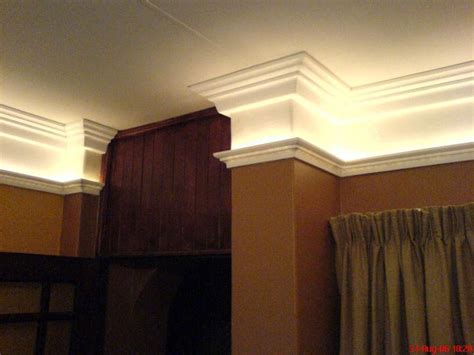 No brackets, clips, fasteners or connectors are needed! A built up crown molding with led lighting by Modawerx ...