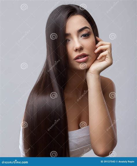 Beautiful Brunette Girl With Healthy Long Hair Stock Image Image Of