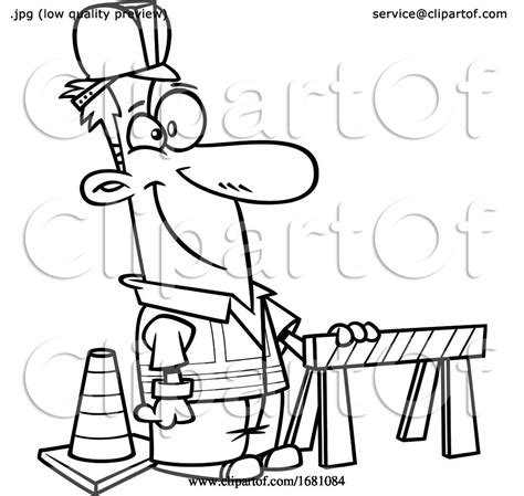 Cartoon Outline Male Construction Worker By Toonaday 1681084