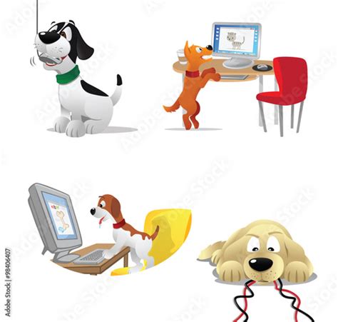 Cartoon Vector Illustration Of Dogs Computers Stock Image And