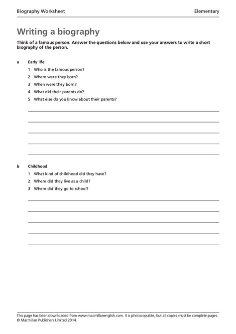 Biography Worksheet 8 Examples Format Pdf Examples