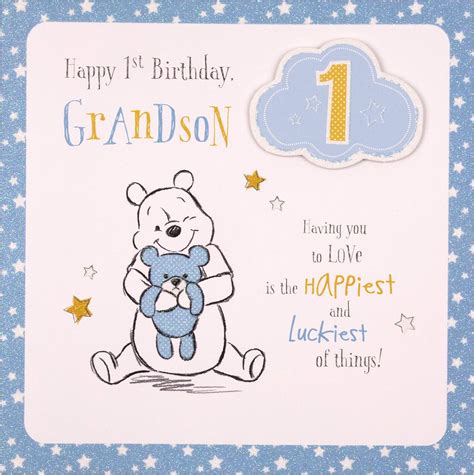 Age 1 Birthday Card For Grandson From Hallmark Winnie The Pooh Design