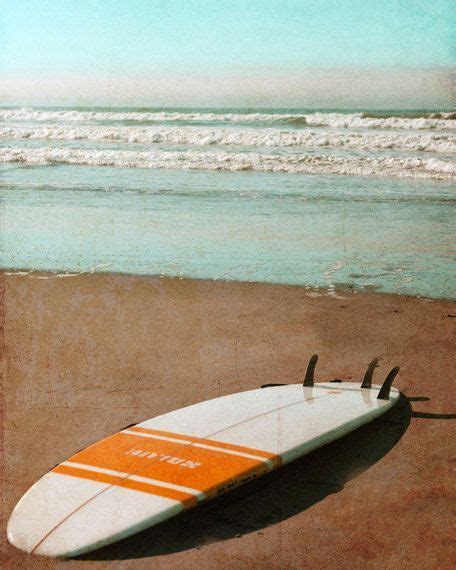 Vintage Surfboard Art Print Retro Beach Surf Orange White Aqua