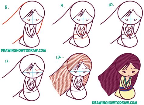 Disney Princess Drawing Step By Step - How to Draw Cute Kawaii Chibi Mulan the Chinese Disney Princess - Easy