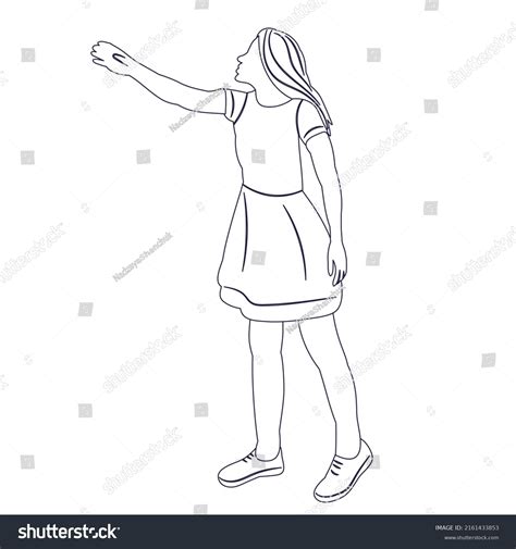 Girl Says Goodbye Sketch Outline Isolated Stock Vector Royalty Free