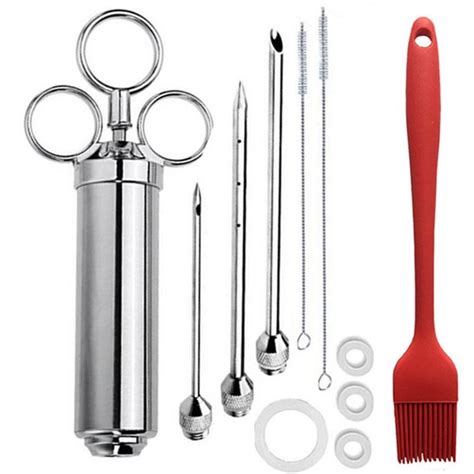 riapawel stainless steel meat injector kit with needles and brushes turkey baster seasoning