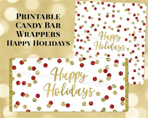 Printable Happy Holiday Candy Bar Wrapper Labels Christmas Red Etsy