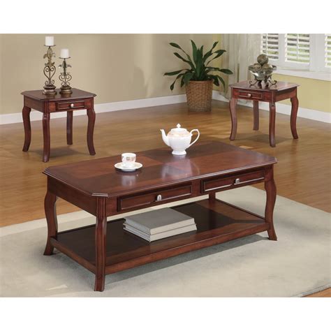 3 Piece Occasional Table Set With Parquet Top Brown