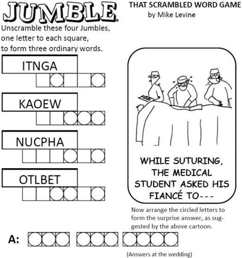 Create your own custom word scramble printables with this word scramble puzzle generator. Jumble is a word puzzle with a clue, a drawing ...