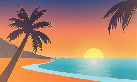 Sunset At Beach Illustration Nature Summer Background 8890816 Vector