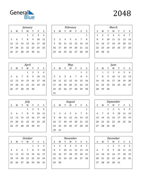 2048 Calendar Pdf Word Excel