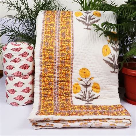 vandana handicraft cotton flower printed hand block print quilt exporter size 90x108 inhes at